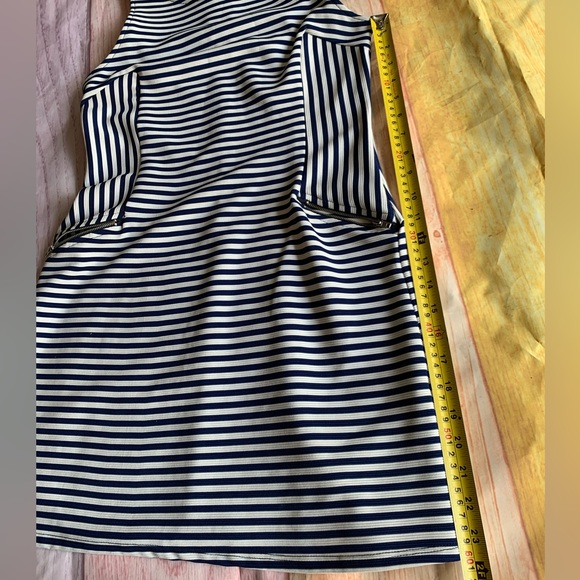 MONTEAU ⚓️navy blue and white striped midi sleeveless dress nautical - Picture 13 of 13